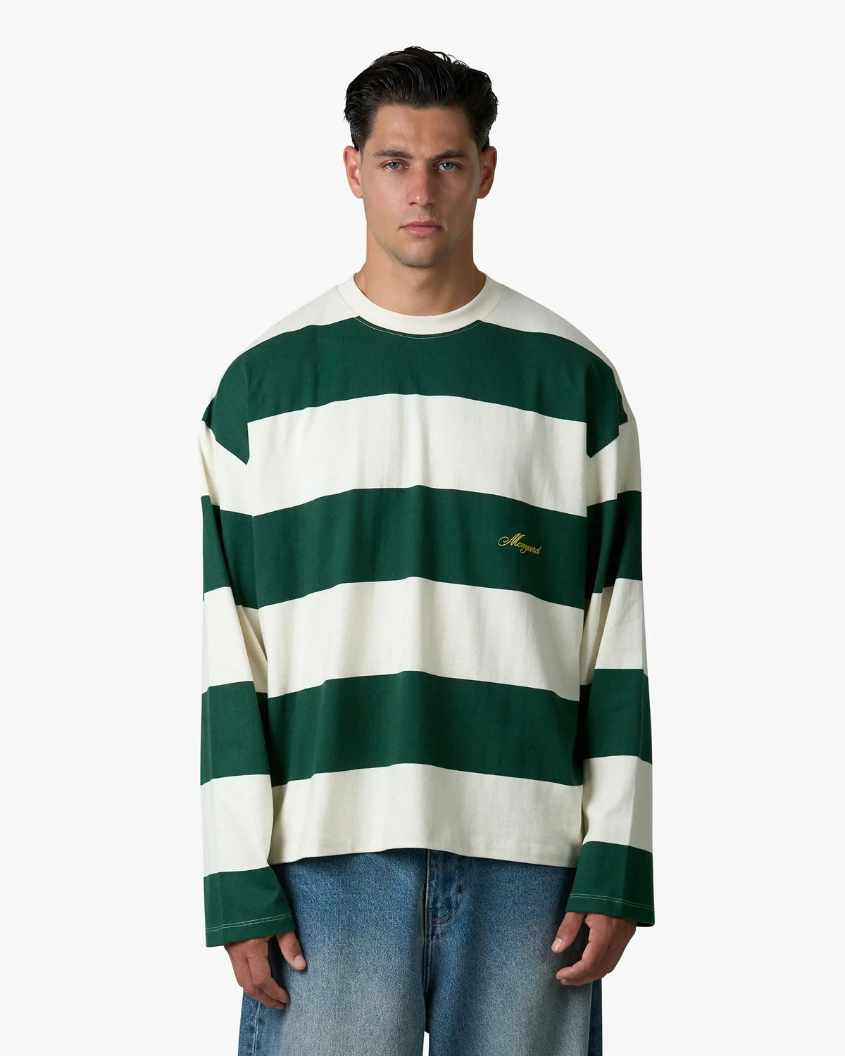 Striped Boxy Longsleeve | Dark Green/Ecru