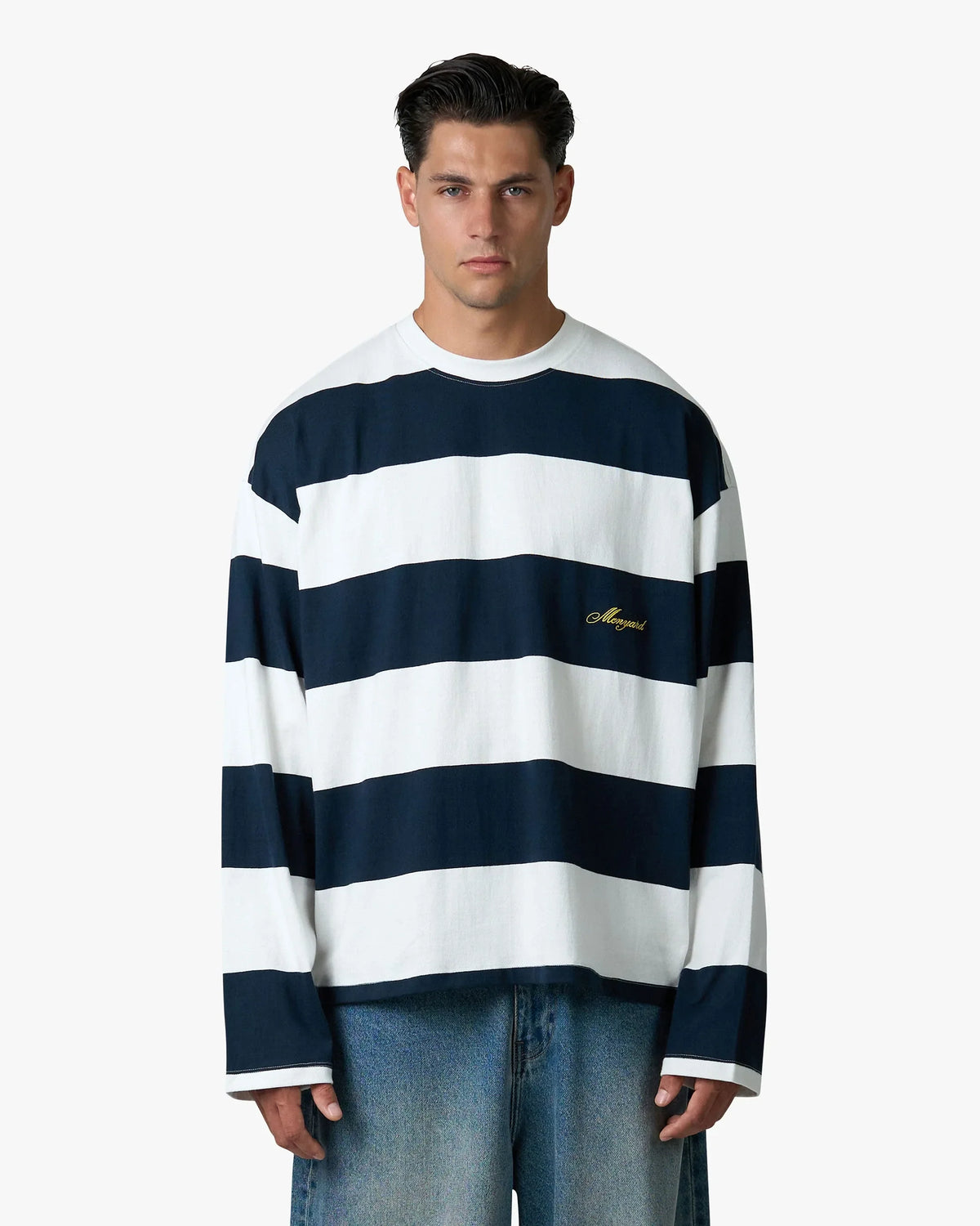Striped Boxy Longsleeve | Dark Blue/White