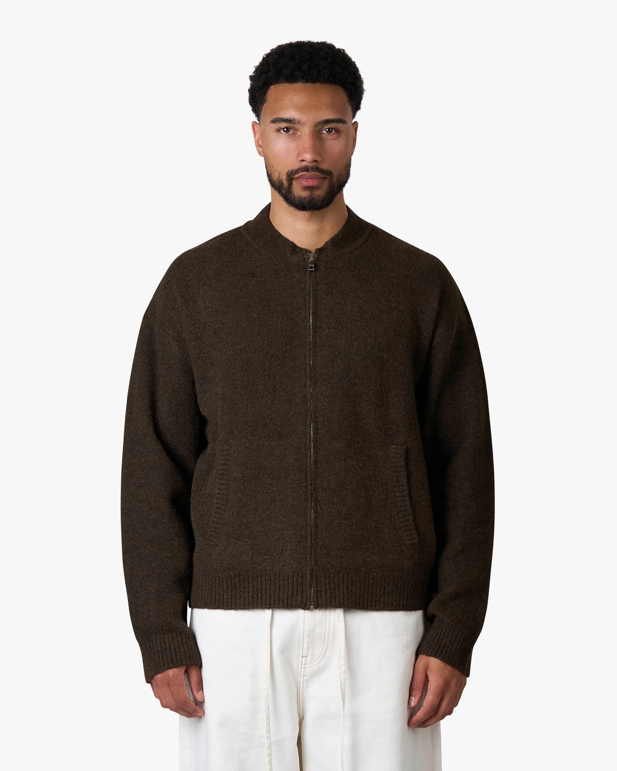 Signore Brushed Zip-Up Cardigan | Brown