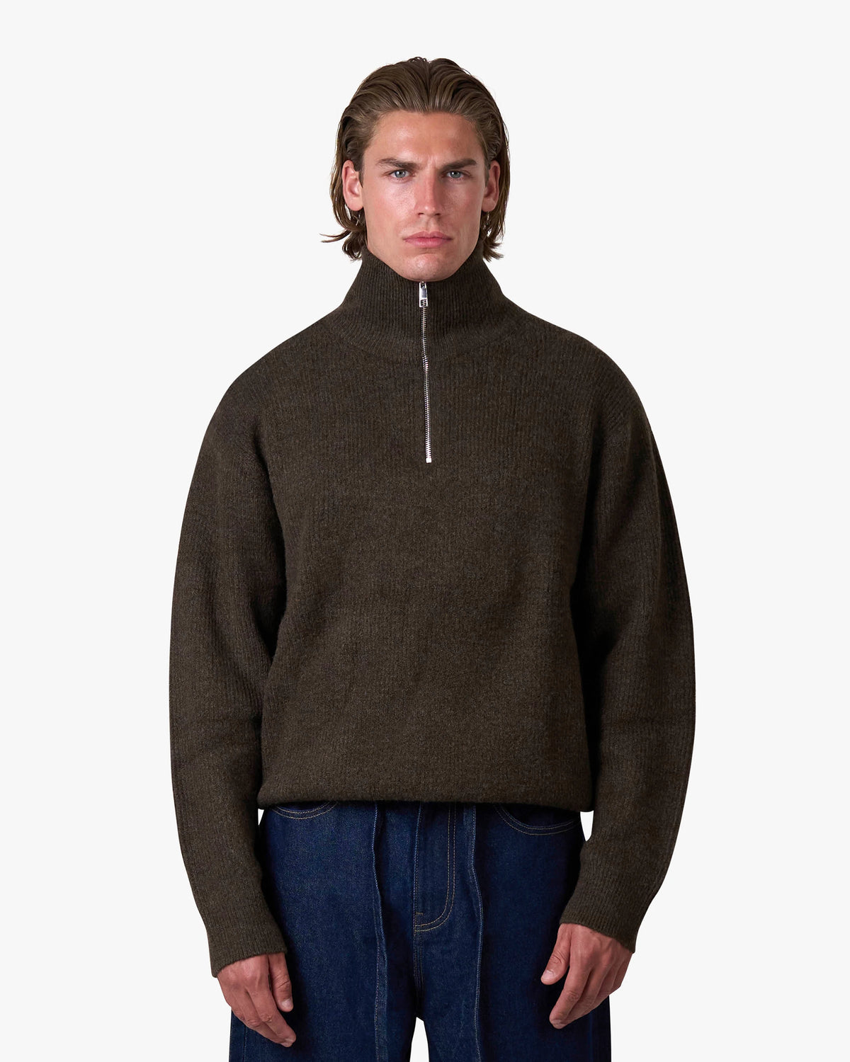 Sontuso Knitted Half-Zip Sweater | Dark Brown