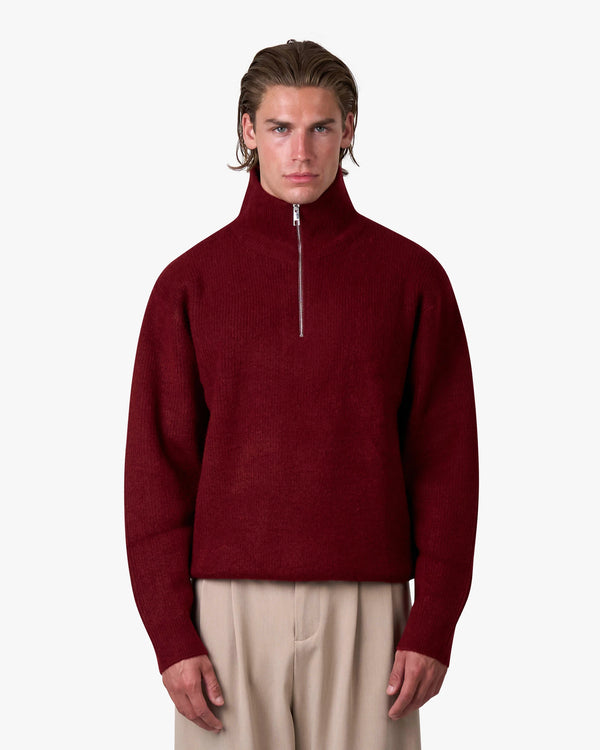 Sontuso Knitted Half-Zip Sweater | Burgundy
