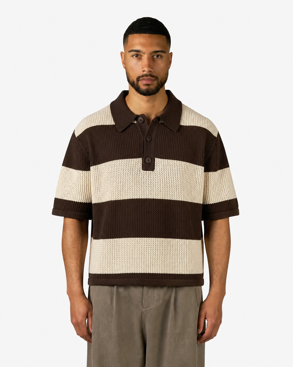 Cabris Knitted Polo | Brown/Ecru