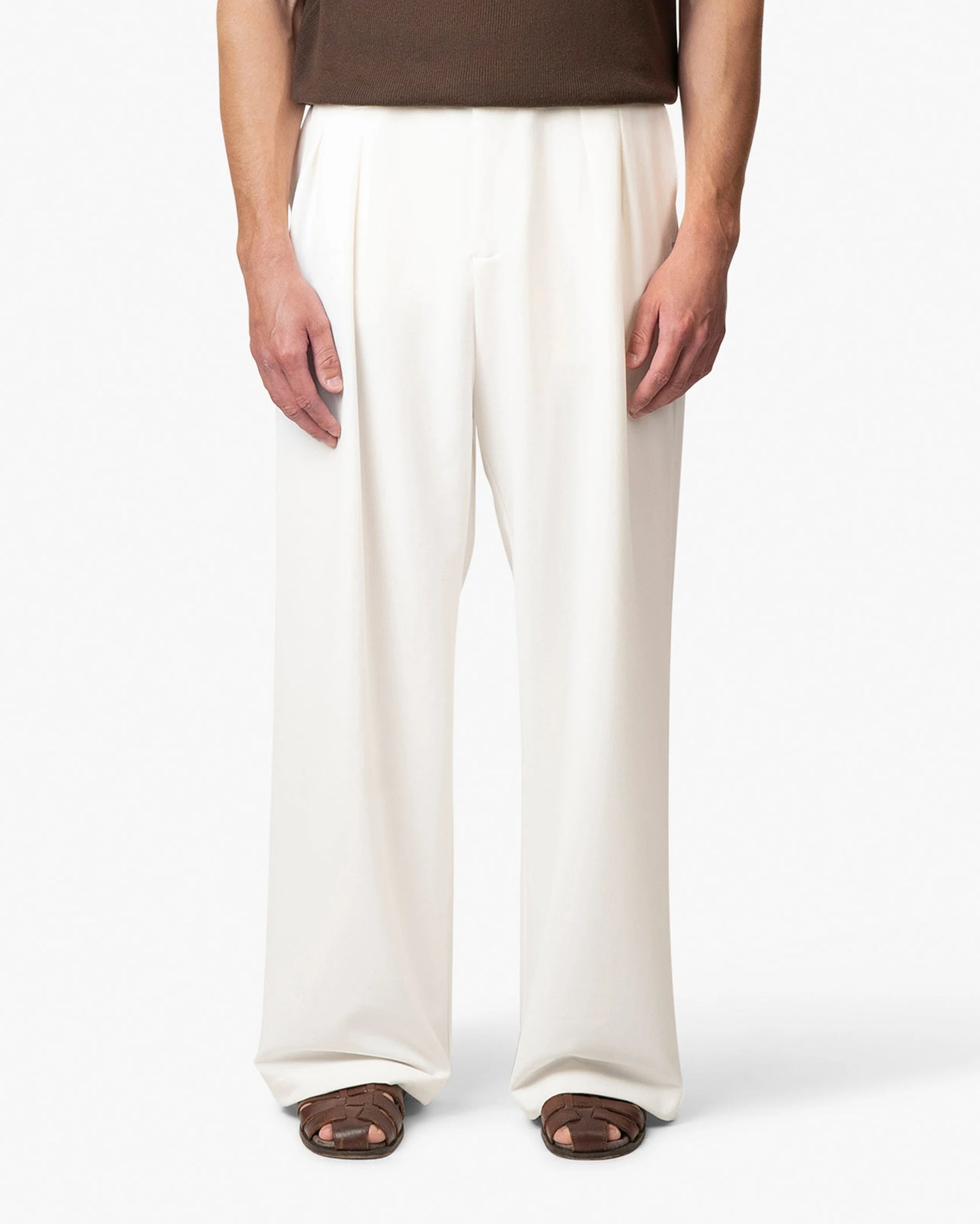 Ambra Pleated Loose-Fit Pants | Ecru