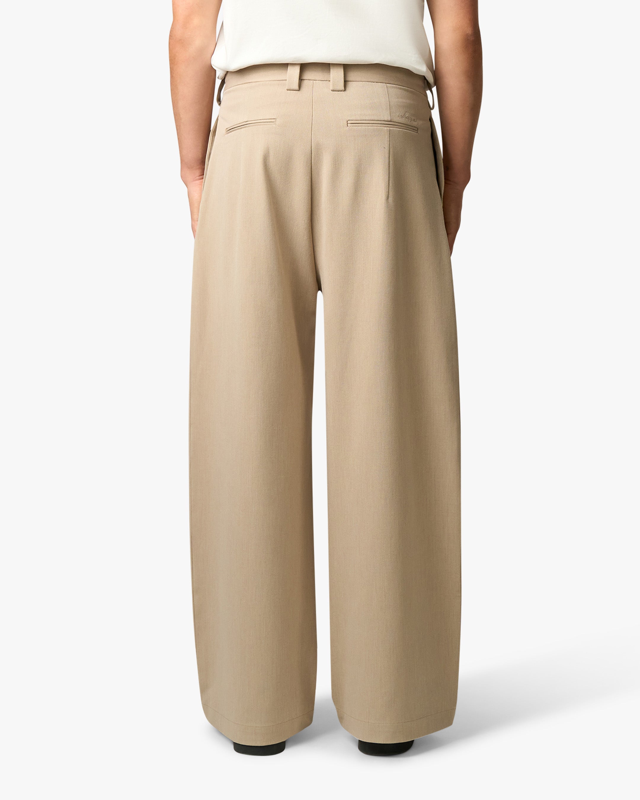 Ambra Pleated Loose-Fit Pants | Beige