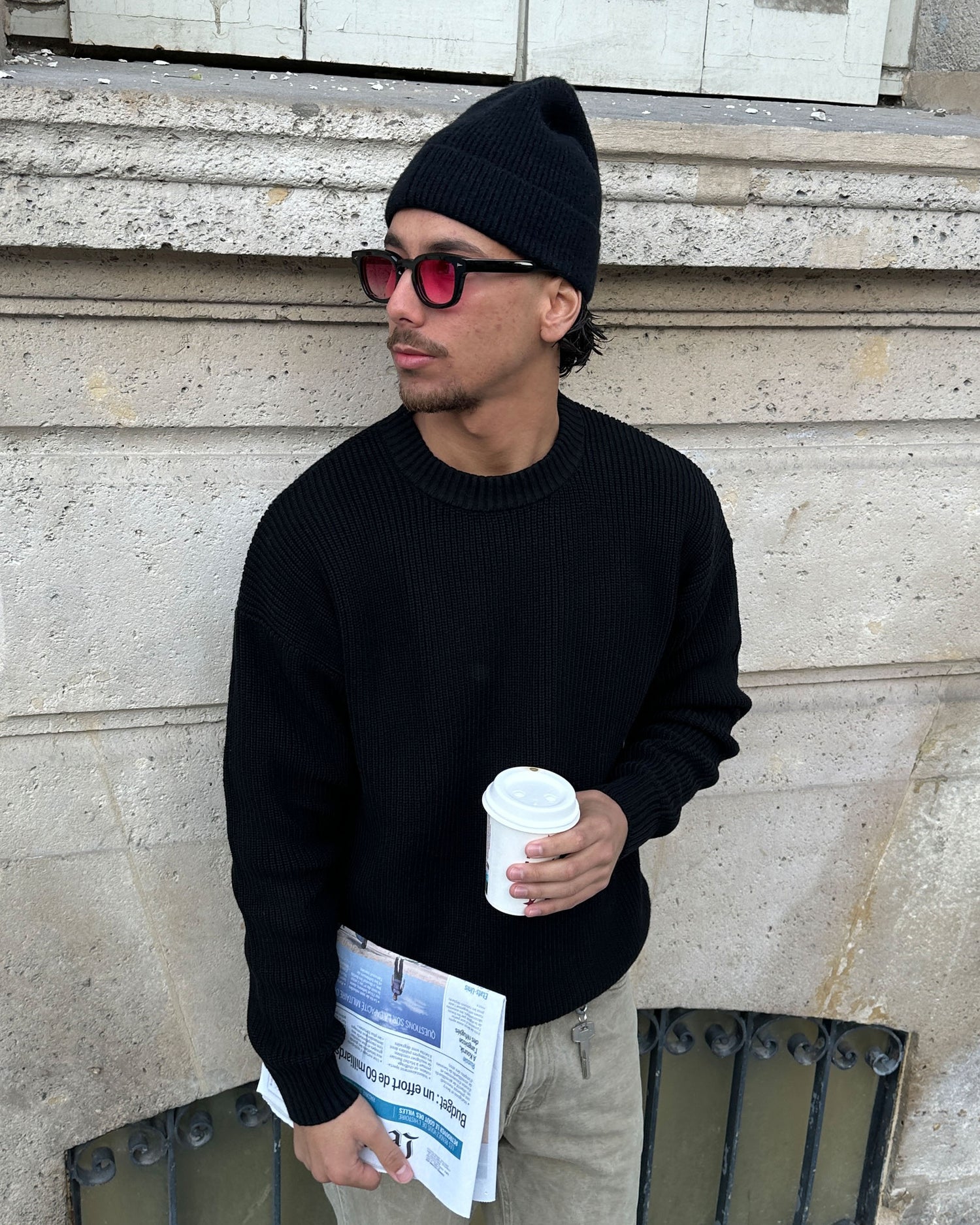 Naval Knitted Cotton Sweater | Black