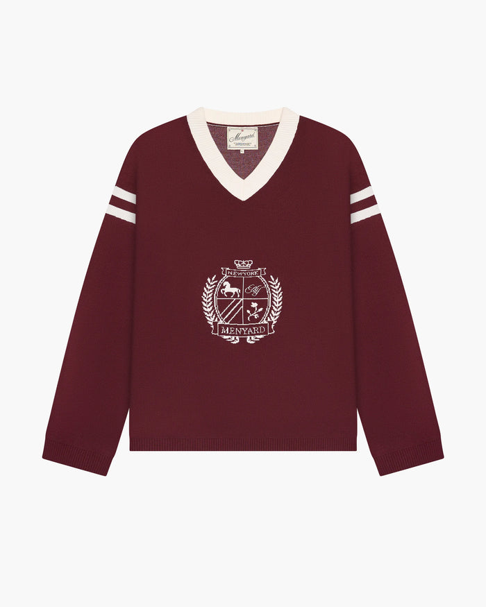 Badge V-Neck Knit | Burgundy