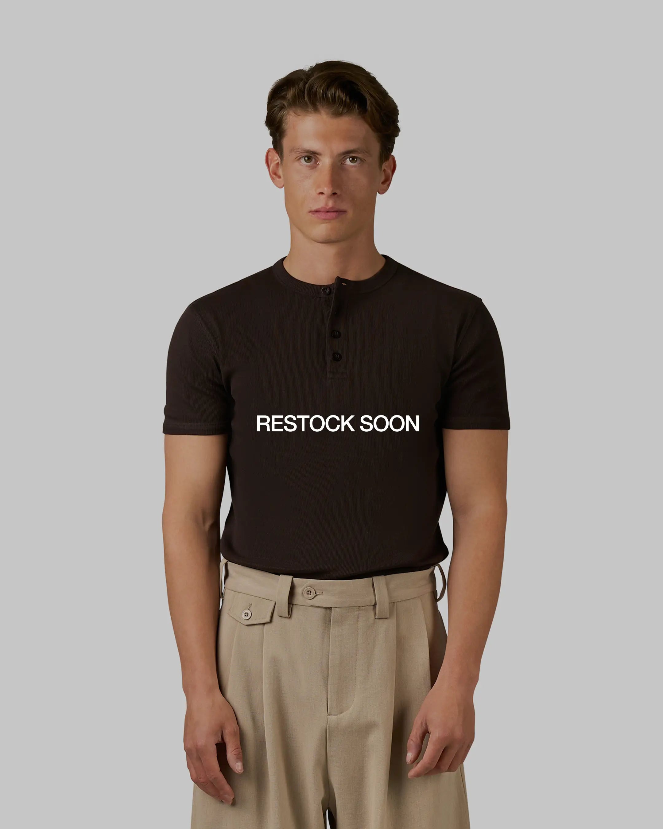 Mougins Ribbed Henley T-Shirt | Brown