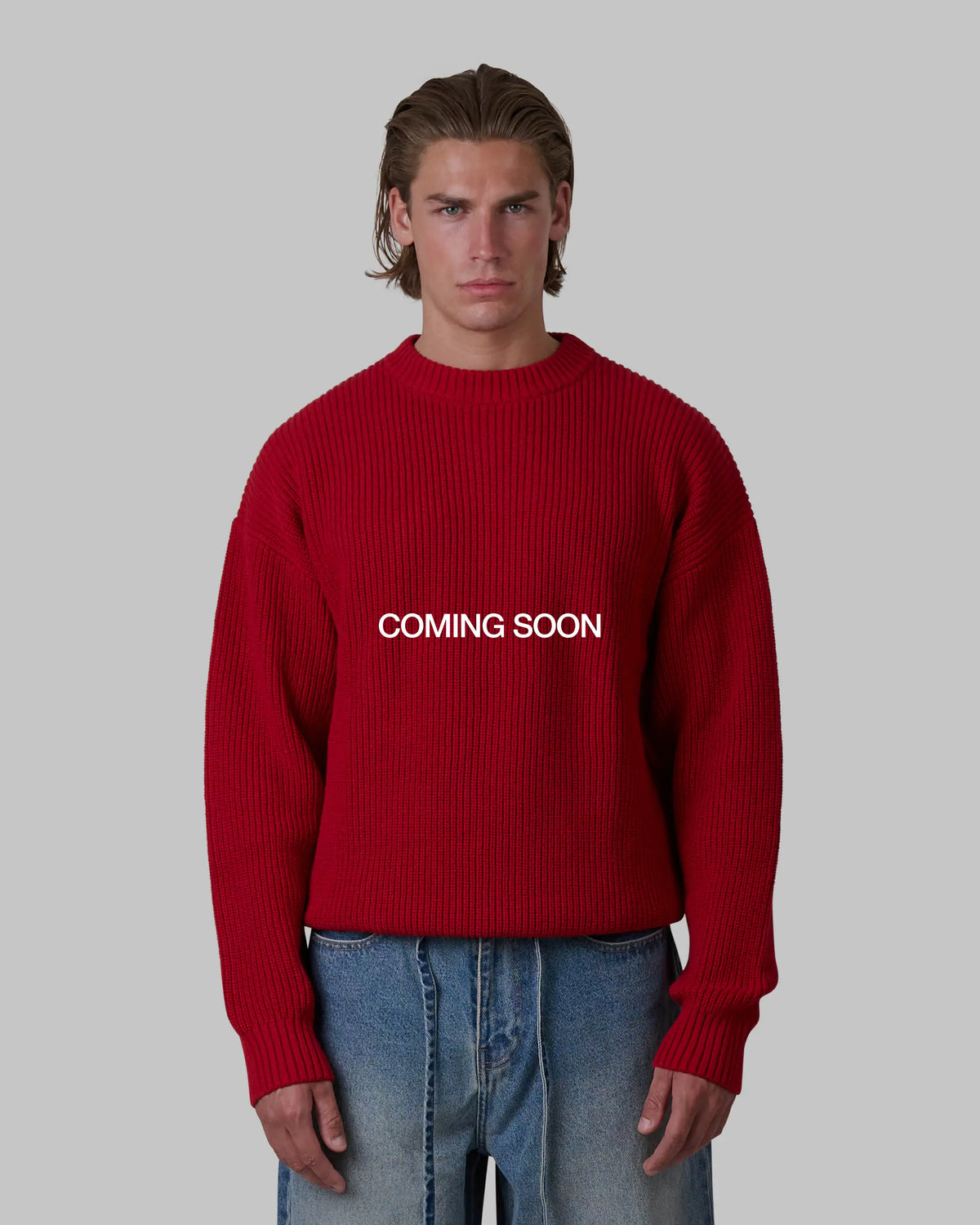 Naval Knitted Cotton Sweater | Red