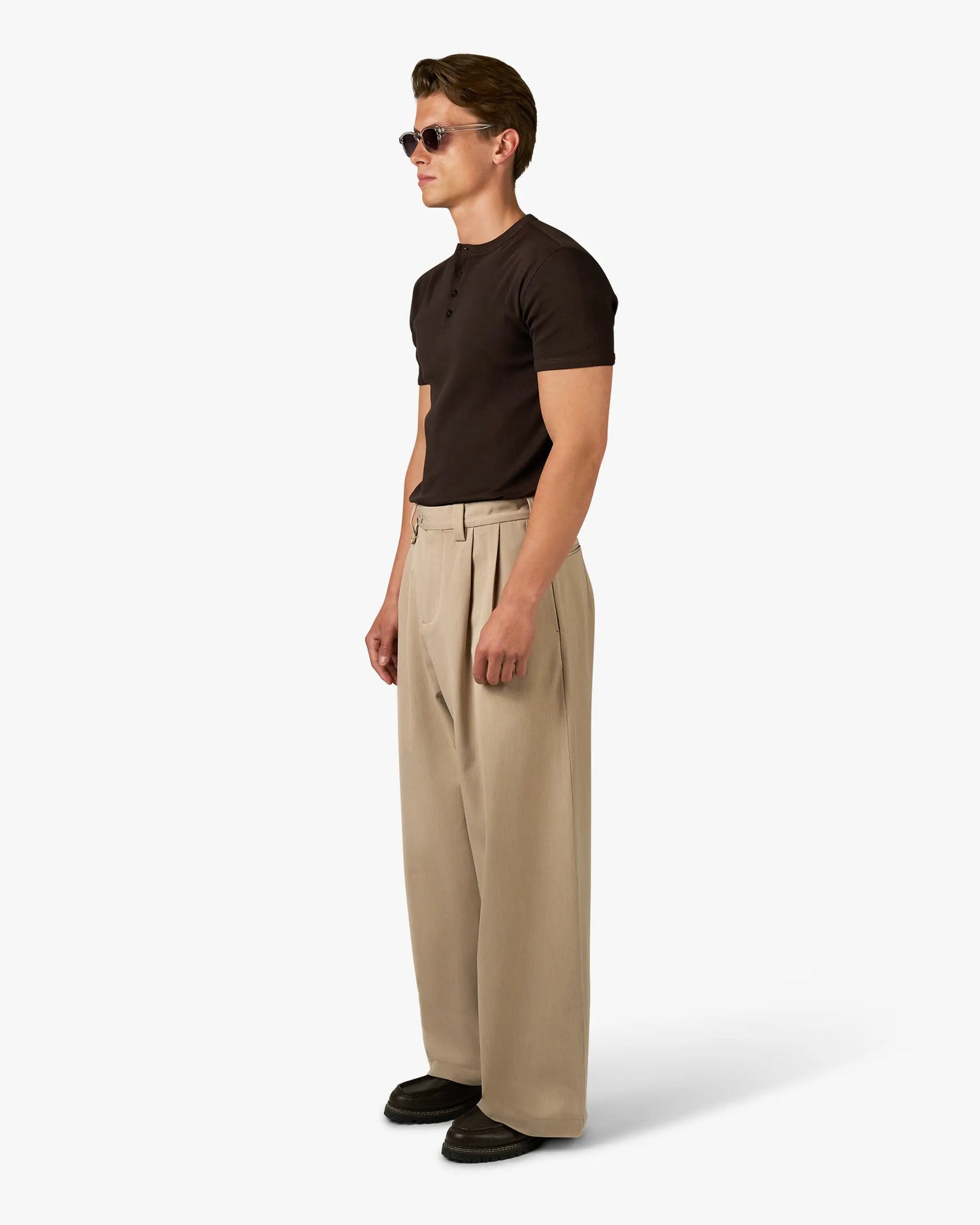 Ambra Pleated Loose-Fit Pants | Beige