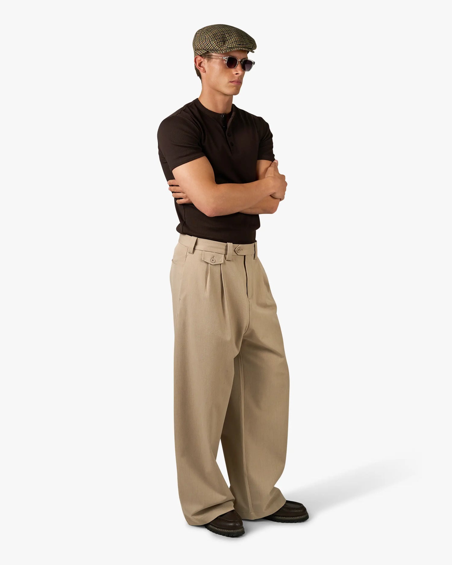 Ambra Pleated Loose-Fit Pants | Beige