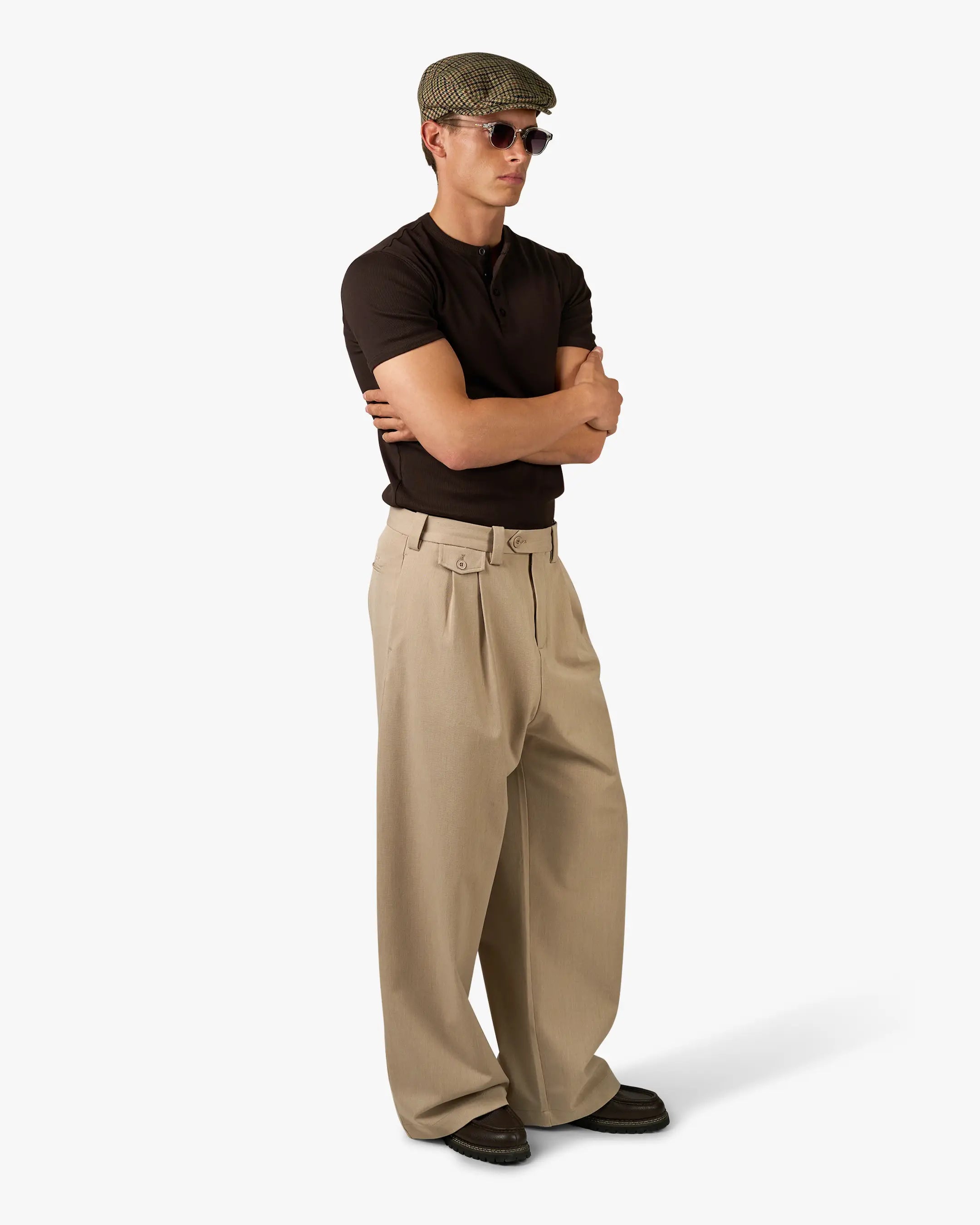 Ambra Pleated Loose-Fit Pants | Beige