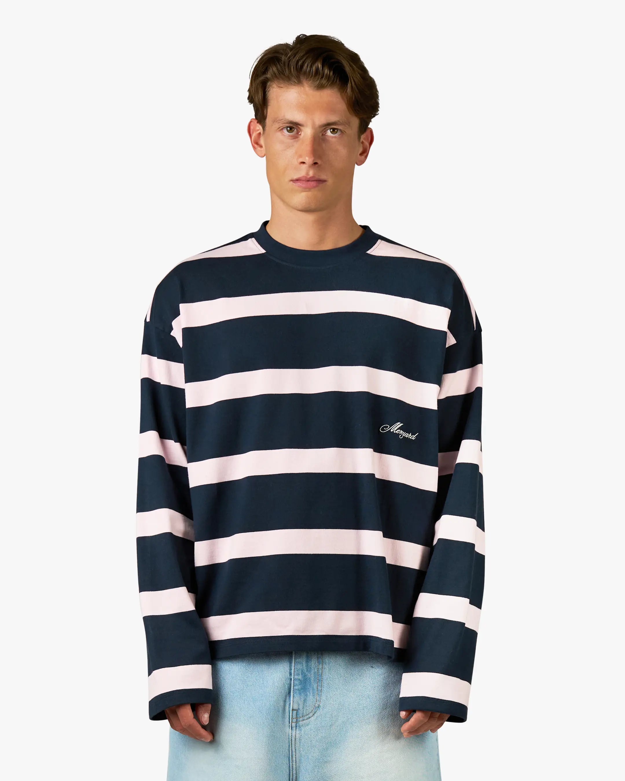 Striped Boxy Longsleeve | Navy/Pink