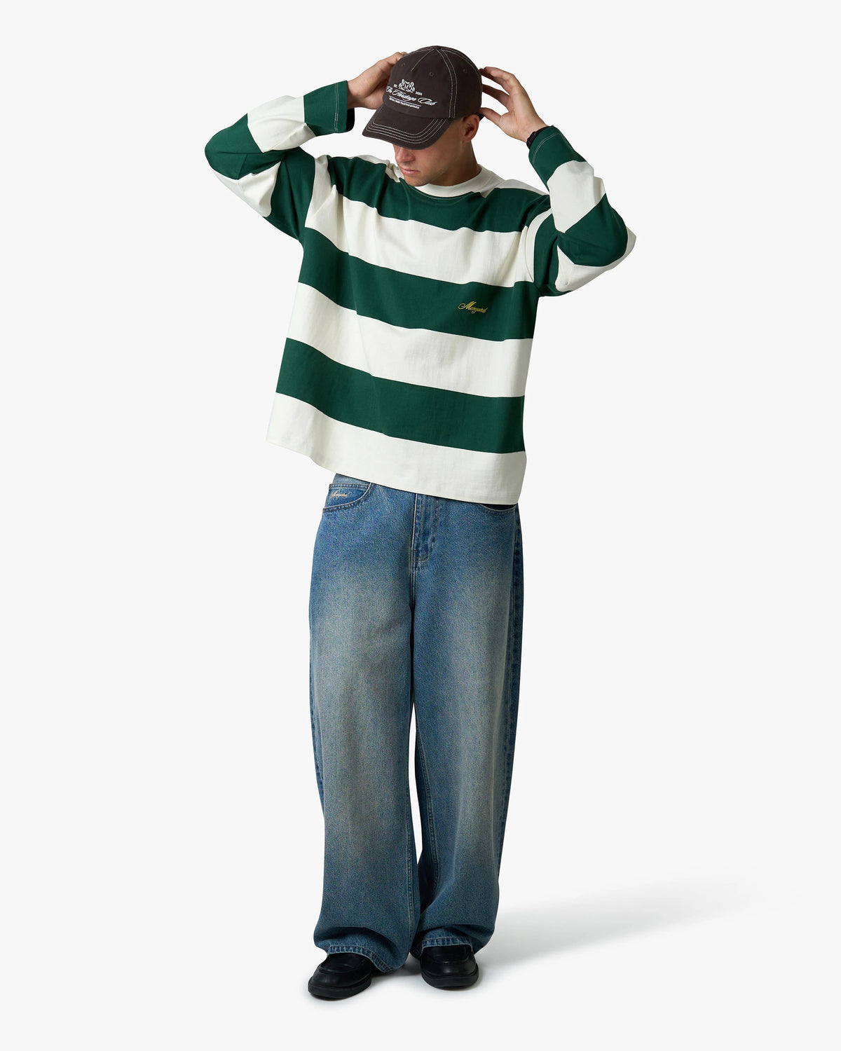 Striped Boxy Longsleeve | Dark Green/Ecru