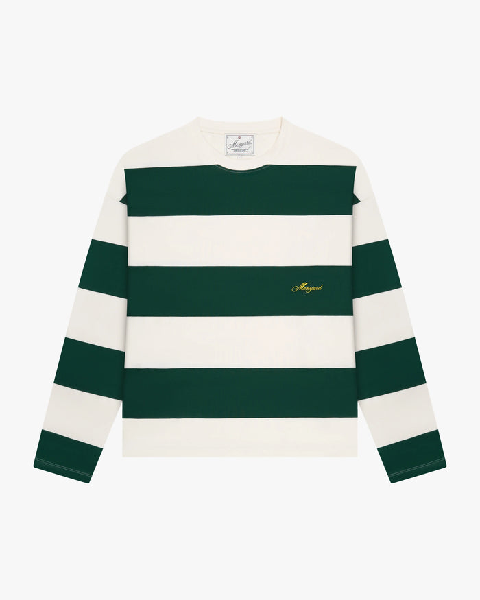 Striped Boxy Longsleeve | Dark Green/Ecru