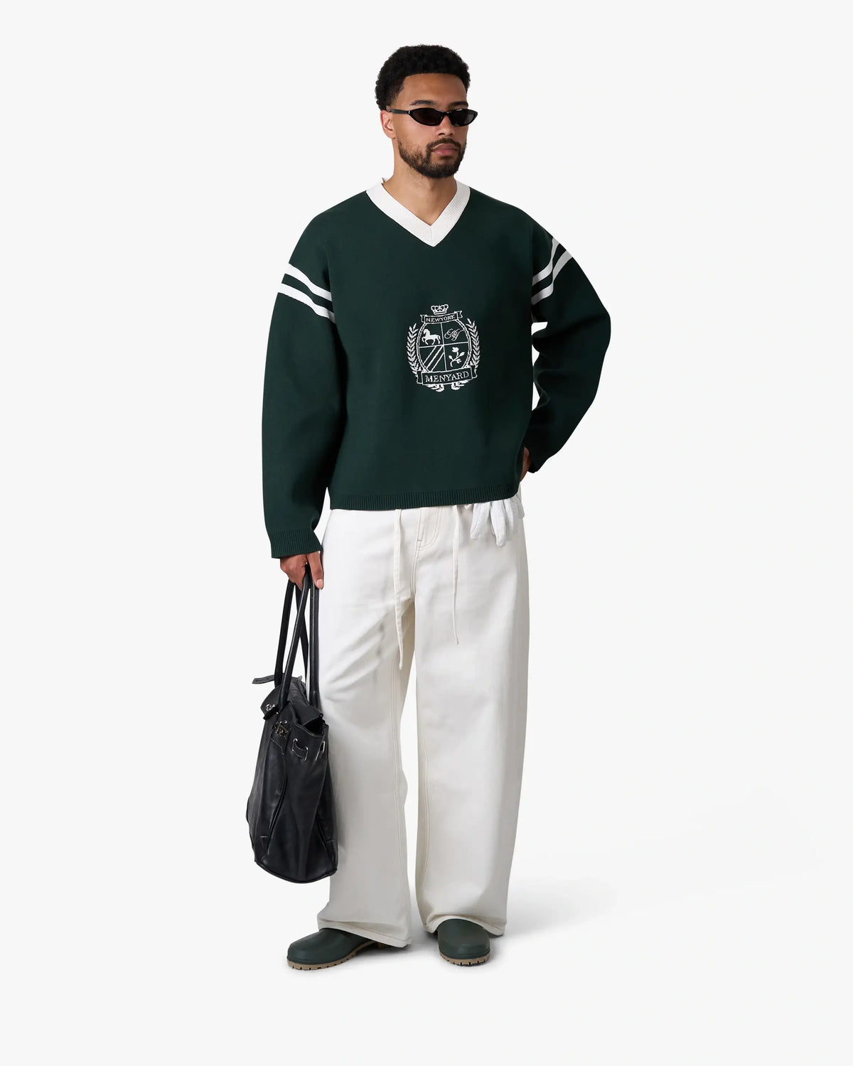 Badge V-Neck Knit | Green