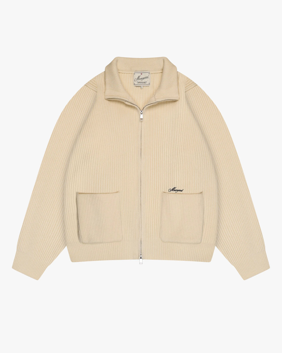 Giacca Heavy Knitted Zip-Up Cardigan | Ecru flatlay open
