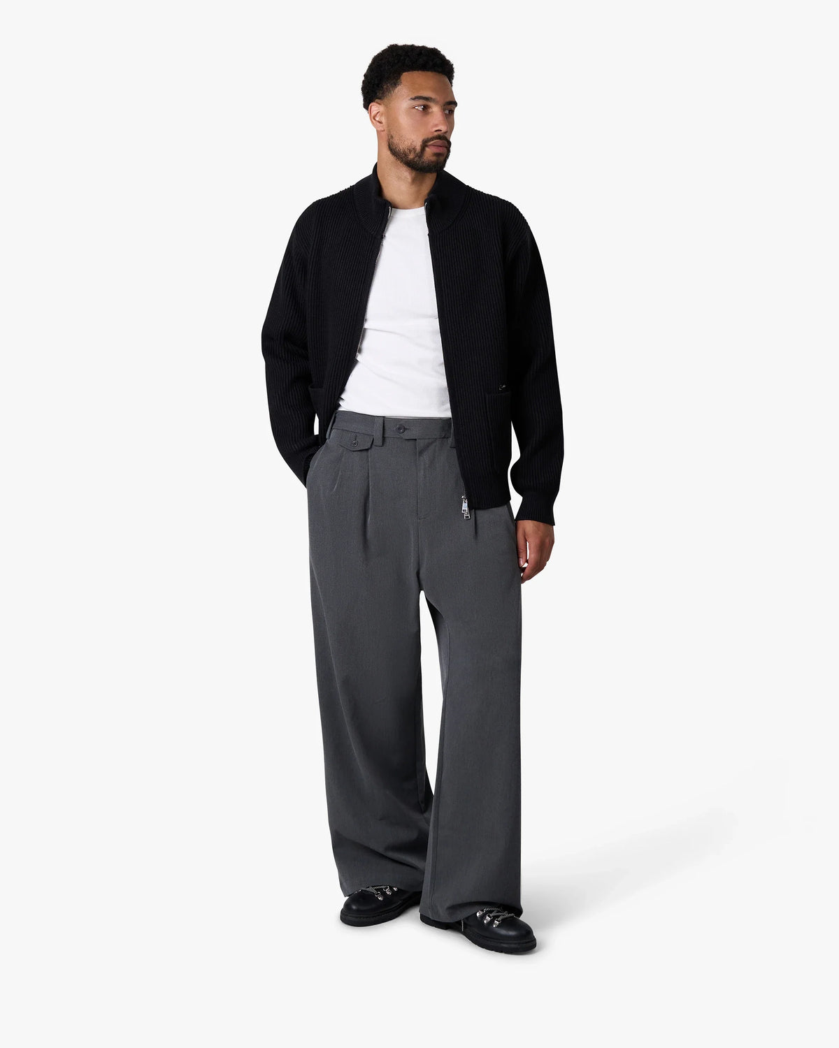 Giacca Heavy Knitted Zip-Up Cardigan | Black