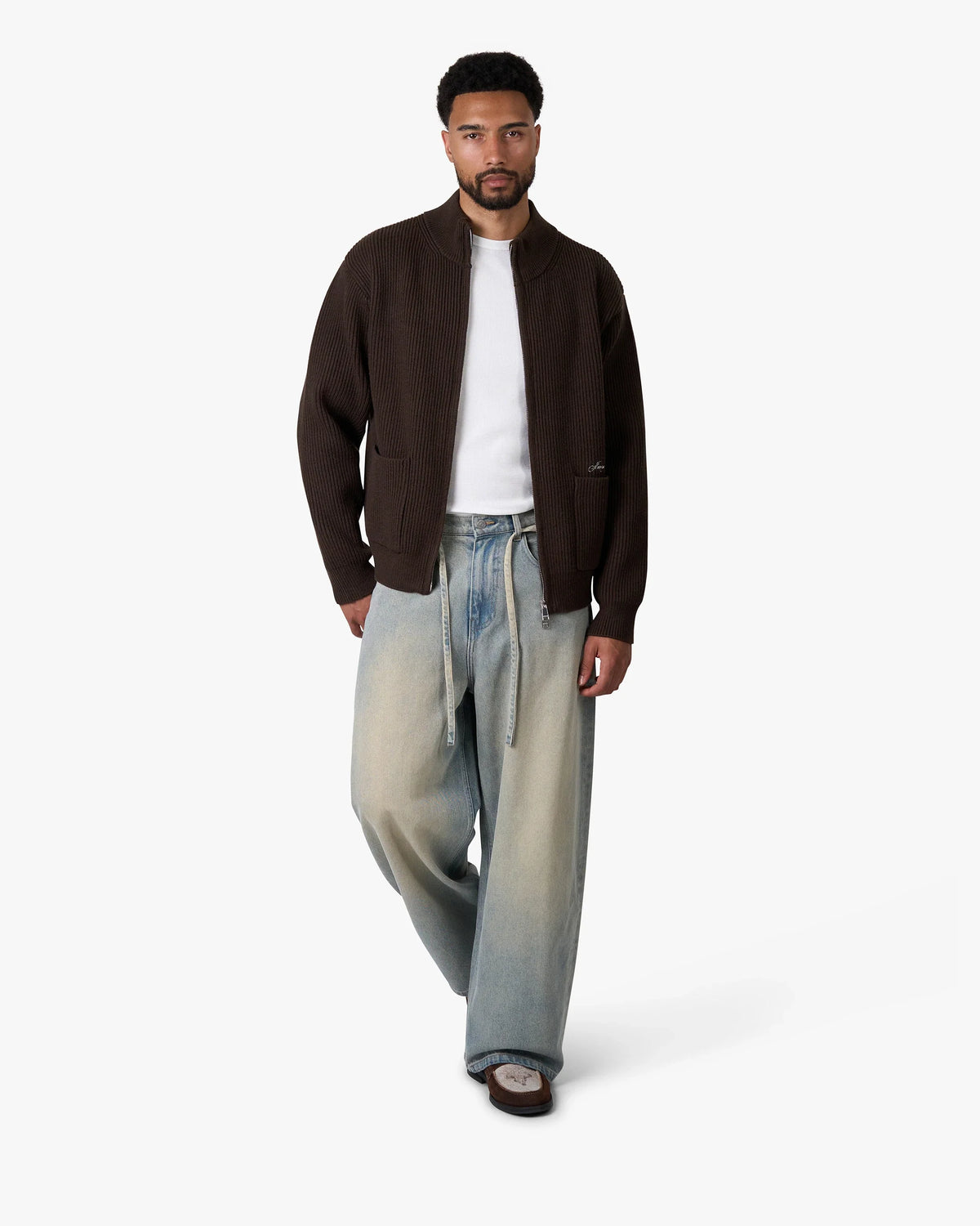 Giacca Heavy Knitted Zip-Up Cardigan | Brown