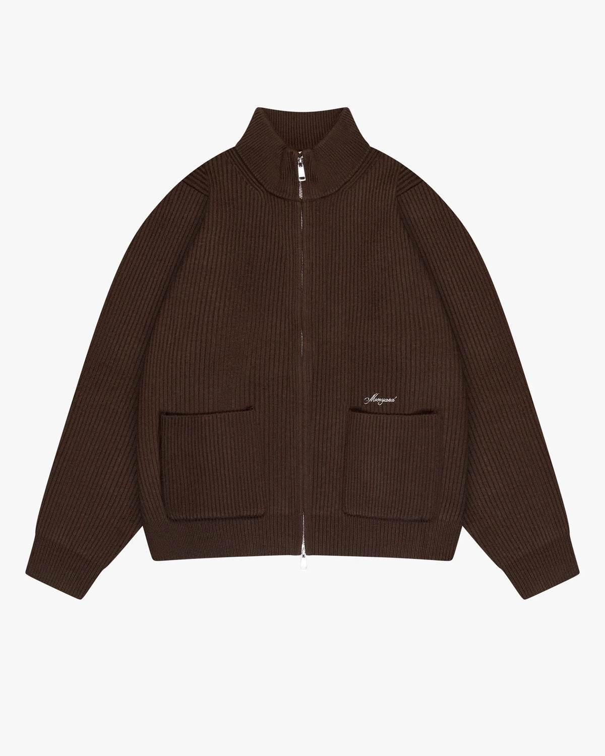 Giacca Heavy Knitted Zip-Up Cardigan | Brown flatlay