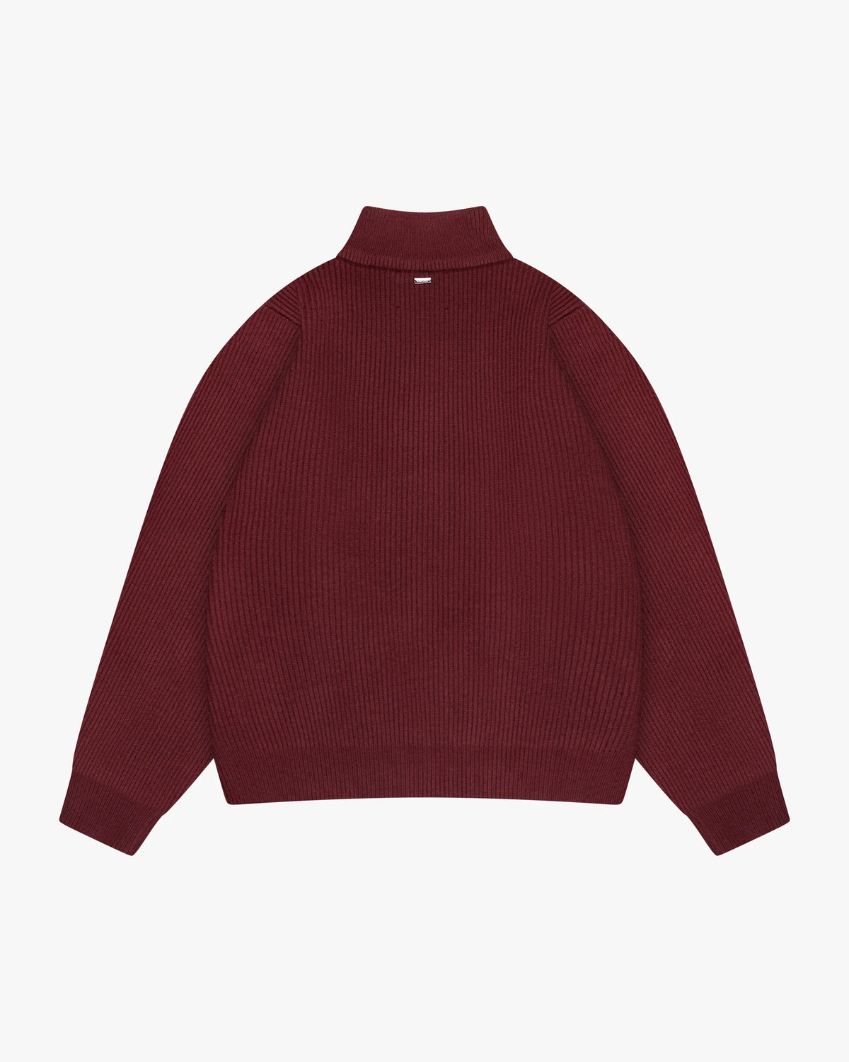 Giacca Heavy Knitted Zip-Up Cardigan | Burgundy flatlay back