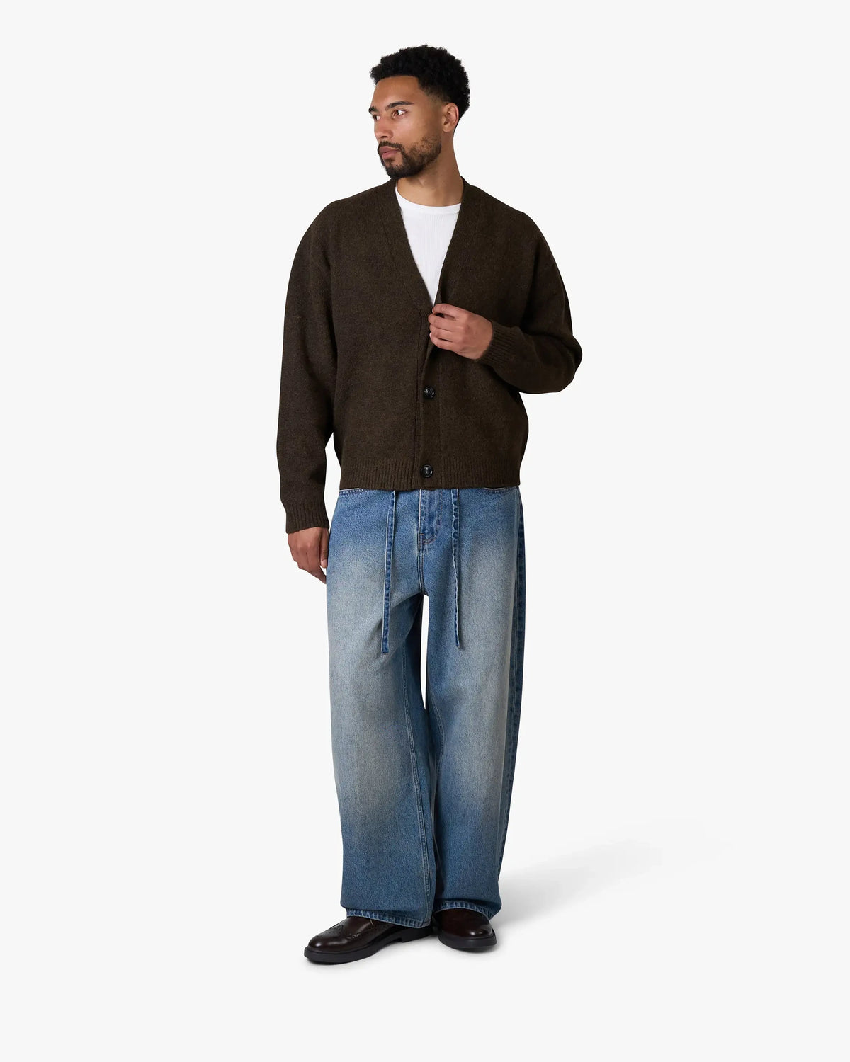 Marea V-Neck Brushed Cardigan | Dark Brown
