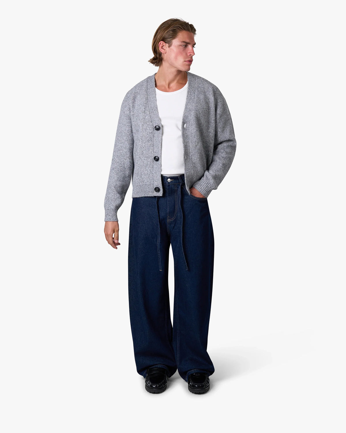 Marea V-Neck Brushed Cardigan | Grey Melee