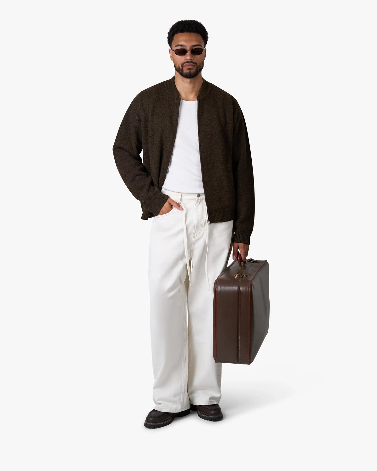 Signore Brushed Zip-Up Cardigan | Brown