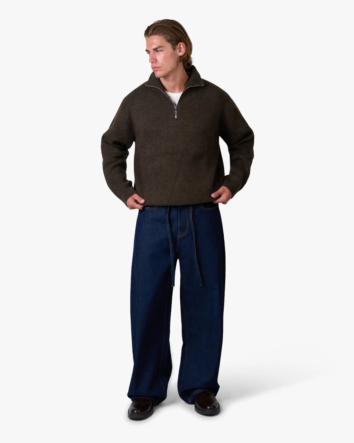 Sontuso Knitted Half-Zip Sweater | Dark Brown