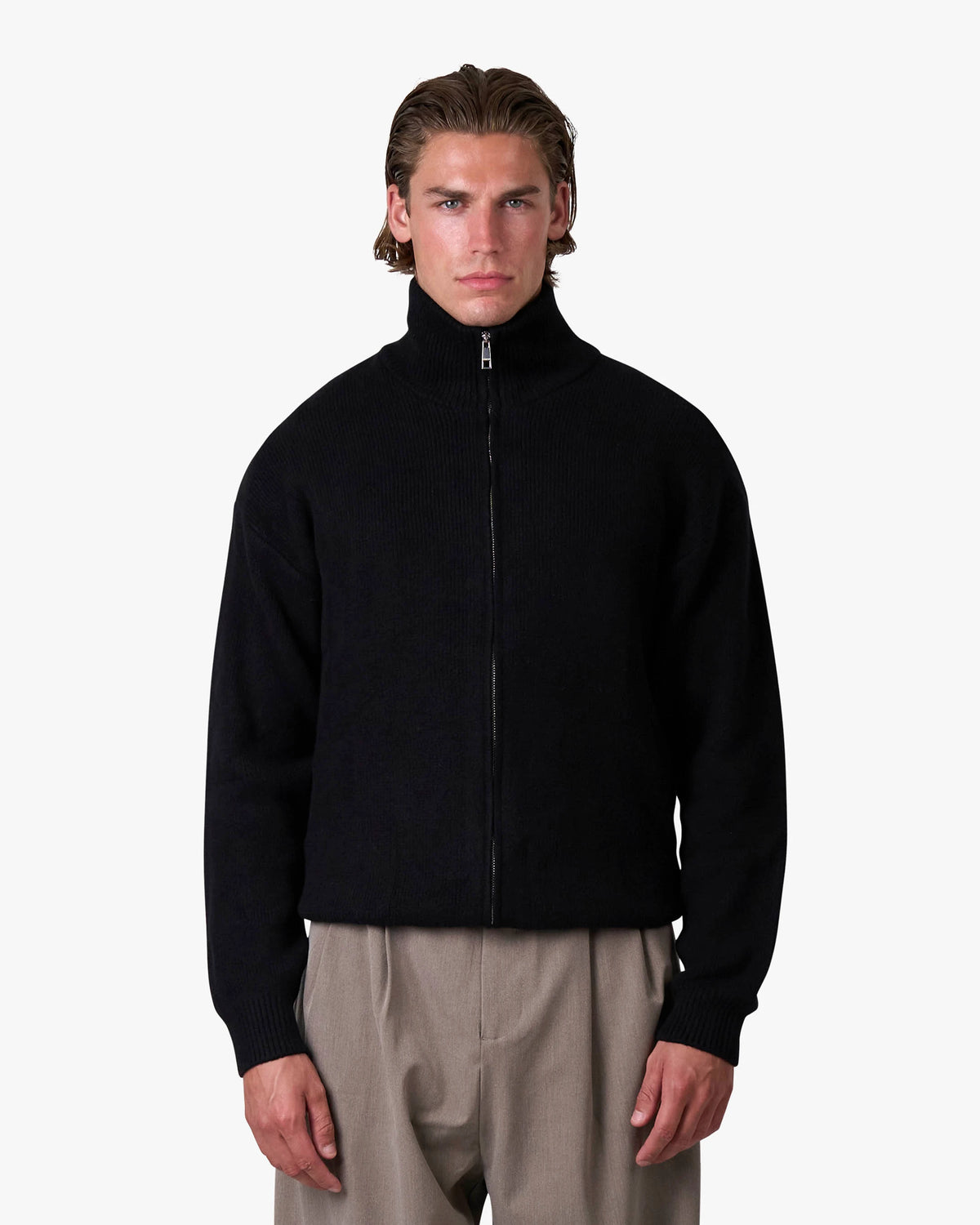 Ventura Cotton Zip-Up Cardigan | Black