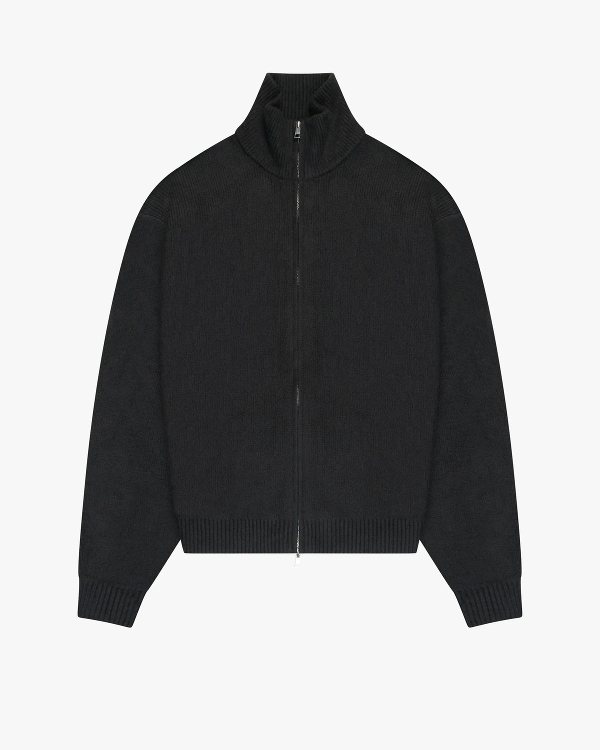 Ventura Cotton Zip-Up Cardigan | Black flatlay open