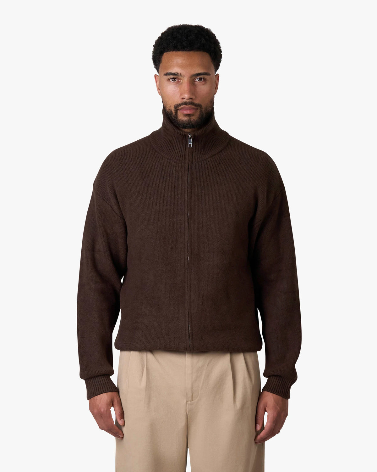 Ventura Cotton Zip-Up Cardigan | Dark Brown