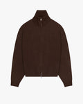 Ventura Cotton Zip-Up Cardigan | Dark Brown flatlay open